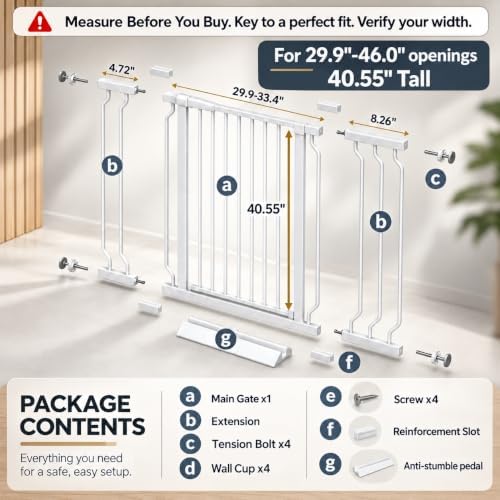 Extra Tall Baby and Dog Gate, 40.55" H, 29.92"-46.45" W, White - Image 2