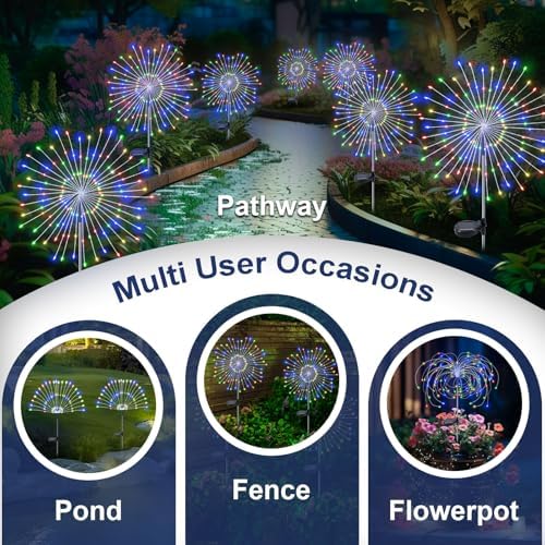 Solar Garden Lights Outdoor, 6 Pack 120 LED Twinkling Firework Lights Decorative with 2 Modes, Outdoor Waterproof Solar Starburst Light for Outside Yard Pathway Garden Decor, Multicolor - Image 5