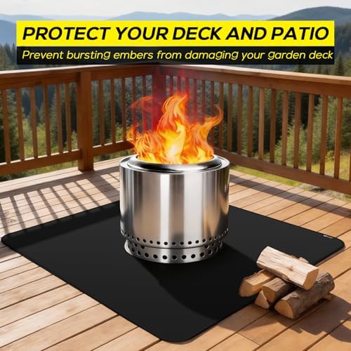 FLASLD Heavy-Duty Under Grill Mat 59inch Square Fire Pit Mat,3 Layers Fireproof Waterproof Grill Pads Protect for Deck,Patio,Outdoor Charcoal,Smokers,Wood Floor,Indoor Black Fireplace Mat Reusable - Image 2