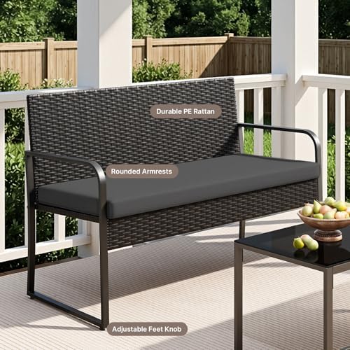 Gizoon Black Wicker Conversation Set with Glass Coffee Table - Image 6