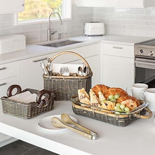 The Basket Lady Wicker Utensil Caddy, 4-sections, Walnut Brown - Image 2