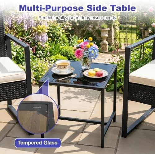 FDW | 3-Piece Patio Furniture Set | Khaki |Outdoor Wicker Furniture with Coffee Table | Modern Rattan Chairs Conversation Set | Outdoor Seating | Weather-Resistant | for Porch, Garden, Lawn - Image 5