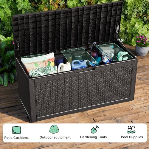 PatioZen 121 Gallon Resin Deck Box, Lockable Outdoor Storage Box for Patio Cushions Storage Furniture,Garden Tools, Pool Supplies, Weatherproof and UV Resistant (Black) - Image 7