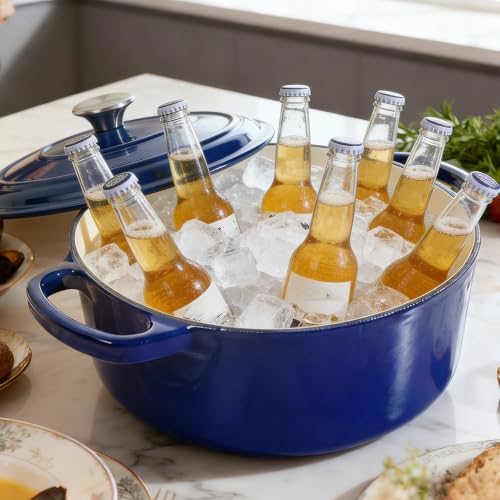 7 QT Blue Enameled Cast Iron Dutch Oven with Lid - Image 5