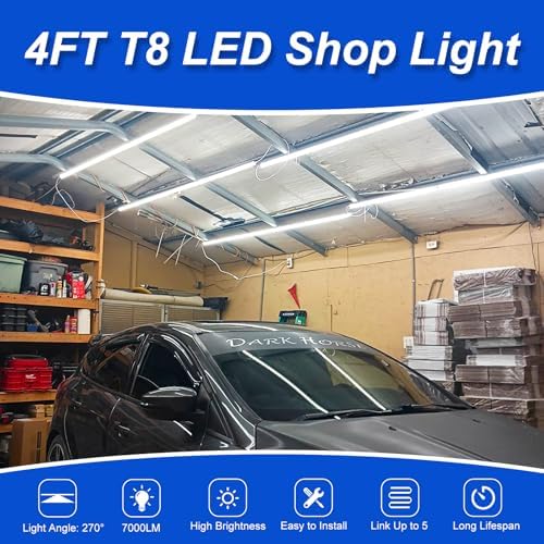 XLNYUUI Led Shop Lights,4FT LED Light 50W 6500K 7000LM Led Daylight,Garage Light Linkable Clear Cover Integrated V-Shape for Garage Warehouse Workbench Workshop(8-Pack) - Image 2
