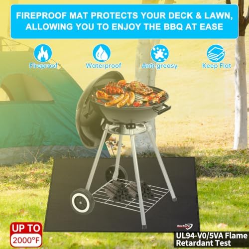 DocSafe 40" Square Fire Pit Mat Under Grill Mat,4 Layers Fireproof Indoor Fireplace Pad Heat Insulated Protect for Decks,Patios,Grass,BBQ Smoker,Portable Reusable Oil-Proof and Waterproof, Black - Image 2