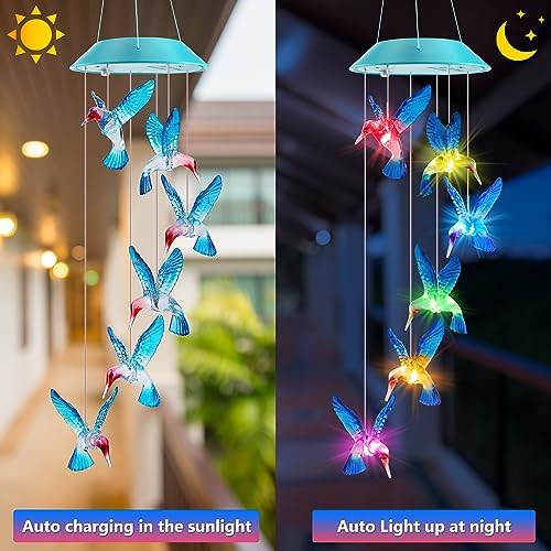 Solar Wind Chimes Outdoor, Color Changing Hummingbird Gift for Mom Grandma - Image 2