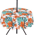 SquarePie Round Outdoor Talecloth with Umbrella Hole and Zipper 60 Inch,Water Resistant SpillProof Patio Table Cloth Cover for Spring Summer Camping Garden Poolside Picnic,Palm Leaf Orange Flower by SquarePie