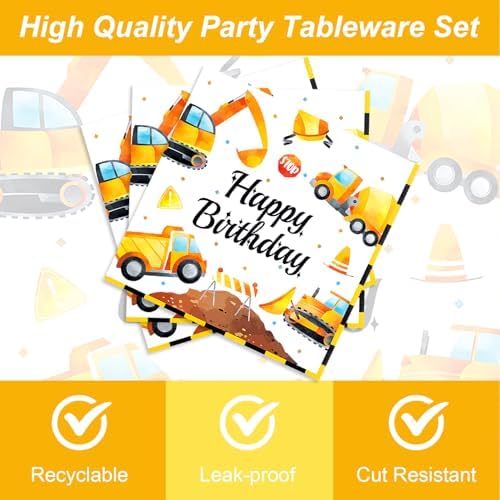 48Pcs Construction Birthday Party Supplies Excavator Birthday Decorations Including Plates and Napkins Forks Supplies Serves 16 Guests Baby Shower Construct Party Decorations - Image 4