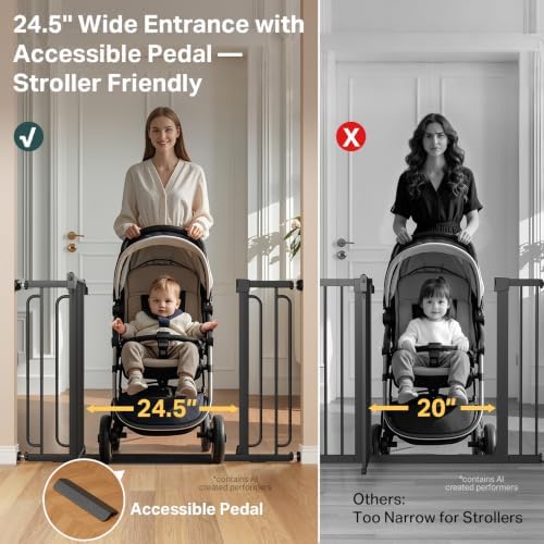 Cumbor 36.6-59" Extra Wide Baby Gate for Stairs, Auto Close Dog Gate Black - Image 7
