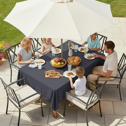 LUSHVIDA Rectangle Outdoor Tablecloth with Umbrella Hole 60x120 Inch Grey - Image 3