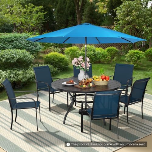 Incbruce 8 PCS Patio Dining Set with Sky Blue Umbrella, Outdoor Dining Set of 6 Textilene Chairs and 53" Round Table with Umbrella Hole for Backyard, Garden, and Poolside (Blue) - Image 7