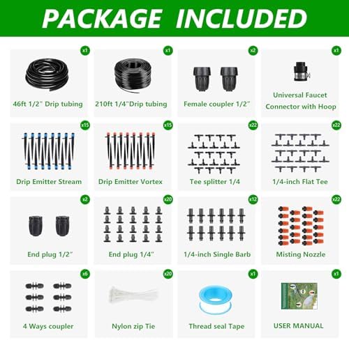 256FT Automatic Drip Irrigation System Kit,Automatic Garden Watering Misting System for Greenhouse, Yard, Plant ，Lawn with 1/2 inch Hose 1/4 inch Distribution Tubing and Accessories - Image 3