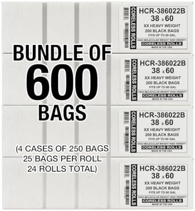 Aluf Plastics High Density Trash Bags, 60 Gallon, 600 Count, 22 Micron (eq), 38" x 60", Black, for Bathroom, Office, Industrial, Commercial, Janitorial, Municipal, Recycling - Image 6