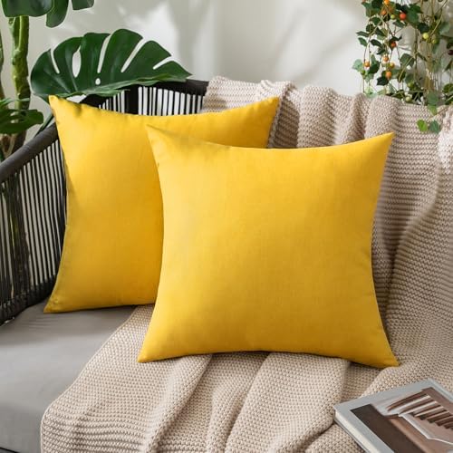 MIULEE Decorative Outdoor Pillow Covers Waterproof 20x20 Mustard Yellow by MIULEE