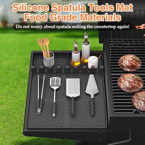 Silicone Griddle Tools Mat for Blackstone, Griddle Accessories Side Shelf Mat Grill Pad for Outdoor Grill Kitchen Counter Spatula Silicone Mat with Drip Pad (Black) - Image 2