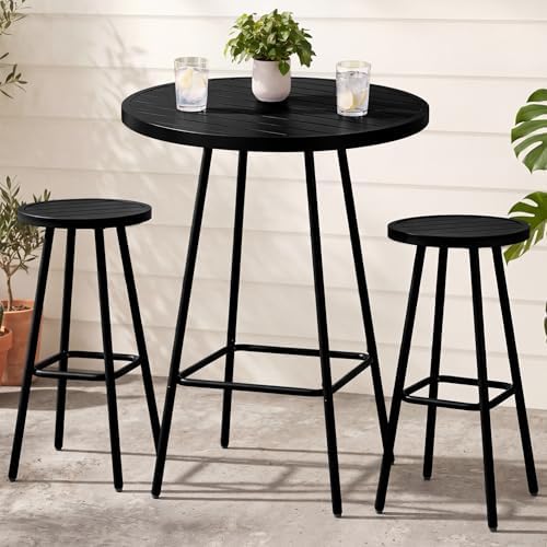 Best Choice Products 3-Piece Patio Dining Set, Bar Height, Outdoor Bistro Set, Outdoor Round Bar Table w/ 2 Bar Stools, Steel - Black by BestChoiceProducts