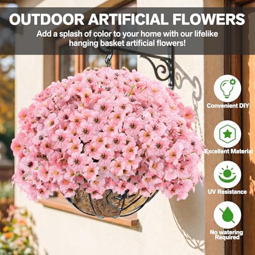 Powbrace 22 Pack Artificial Flowers for Outdoor Indoor Fake Plants(Pink) - Image 2