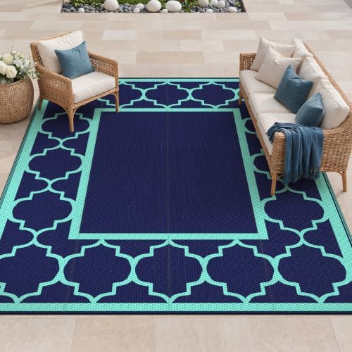GENIMO Outdoor Rug, Waterproof Plastic Rugs for Patio, 8'x10' Blue Green by GENIMO