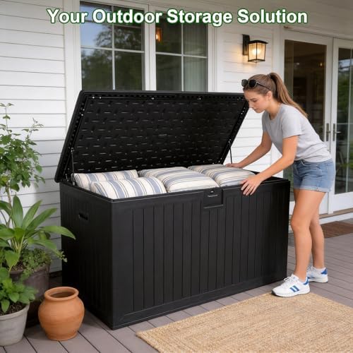 270 Gallon Outdoor Storage Box, Waterproof Extra Large Resin Deck Box with Lockable Lid for Patio, Pool Equipment, and Cushions, Black - Image 3