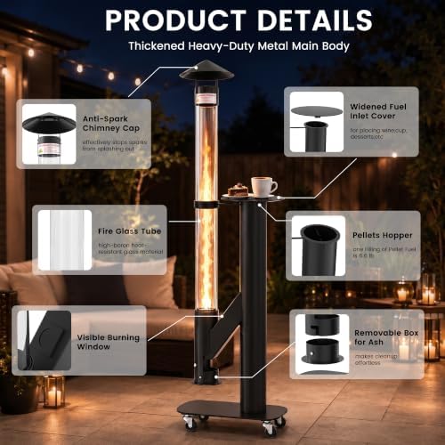 Patio Pellet Heater, 71.2" H Outdoor Wood Pellet Heater Smokeless Fire Pit - Image 4