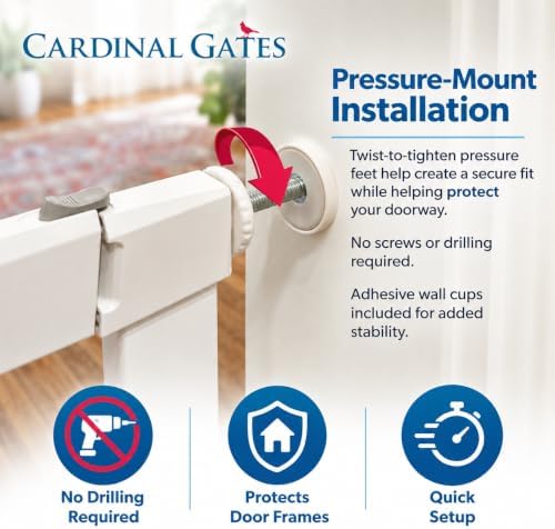Cardinal Gates 36-Inch Pressure-Mount Baby/Pet Gate, White, 29.5-32.25 in - Image 4
