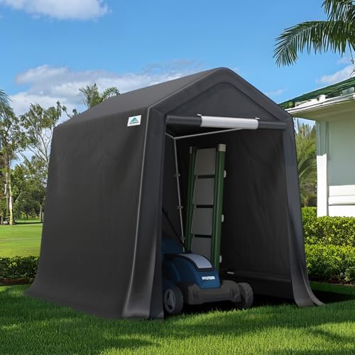 ADVANCE OUTDOOR 6x8 ft Outdoor Portable Storage Shelter Shed with 2 Roll up Zipper Doors & Vents Carport for Motorcycle Waterproof and UV Resistant Portable Garage Kit Tent, Gray by ADVANCEOUTDOOR