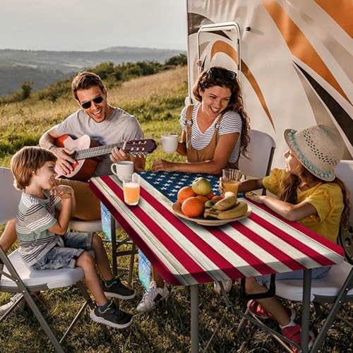 American Flag Picnic Table Cover with Bench Covers, Waterproof Windproof Oilproof, Camping Essentials, Fitted Tablecloth Cover with Elastic Edge, for Indoor & Outdoor, Garden, 3 Pieces Set, 30x72 Inch - Image 3