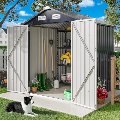IRONCK 5.7x5.7FT Outdoor Storage Shed, Tool Shed, Dark Blue - Image 3