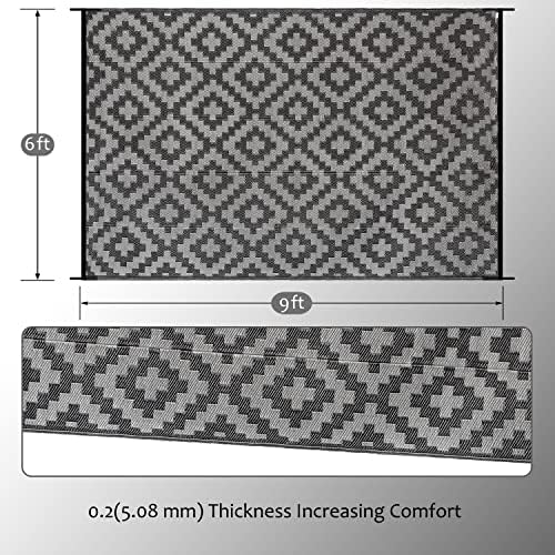 SAND MINE Waterproof Outdoor Rug 6x9 ft, Plastic Reversible Rug, Modern Area Rug, Large Floor Mat for Outdoors, RV, Patio, Backyard, Deck, Picnic, Beach, Camping, Black Grey Lattice - Image 2