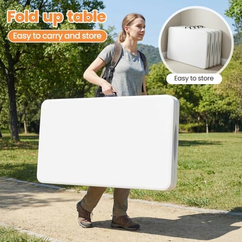 White 6 FT Folding Table and 6 Plastic Folding Chairs for 6 People - Image 6