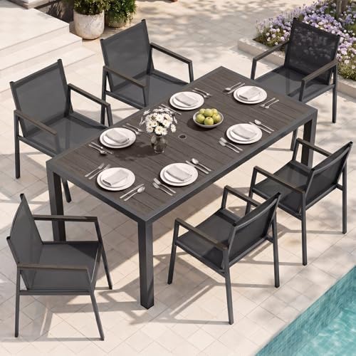 Outdoor Dining Chairs Set of 2, Aluminum Patio Armchairs, All Weather Patio Dining Furniture for Backyard, Deck, Poolside (Charcoal) - Image 2