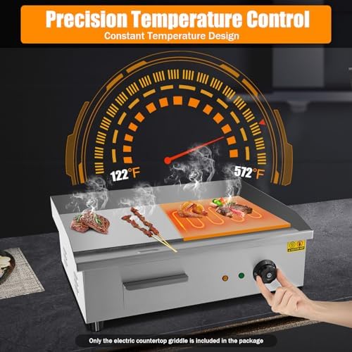 Commercial Electric Countertop Griddle, 110V 3000w Stainless Steel Teppanyaki Grill Indoor Outdoor, 3000W Countertop Flat Top BBQ Plate with 50-300℃ Adjustable Temp Control for Restaurant Snack Truck - Image 4