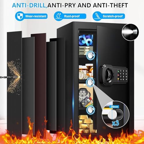 6.1 Cuft Extra Large Fire Safes for Home, Digital Fireproof Safe with Programmable Keypad, Spare Keys and 3 Removable Shelves, Anti-Theft Security Waterproof Document Safe Box for Money Valuables - Image 4