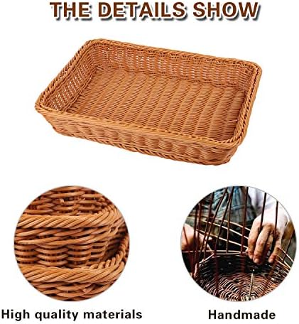 KEILEOHO 3 Packs Poly Wicker Bread Baskets Set of 16 14 12 Inch, Handmade Woven Pantry Organizer, Tabletop Food Serving Baskets for Fruits, Vegetables and Snacks, Restaurant, Hotel Serving, Brown - Image 5