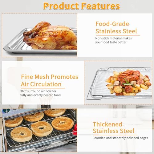 GWY 3-Pack Air Fryer Replacement Parts Compatible with Emeril Lagasse Dual Zone 25 QT Air Fryer Convection Toaster Oven, Includes Food-Grade Steel Mesh Basket, Wire Rack & Grill Pan, Dishwasher Safe - Image 4