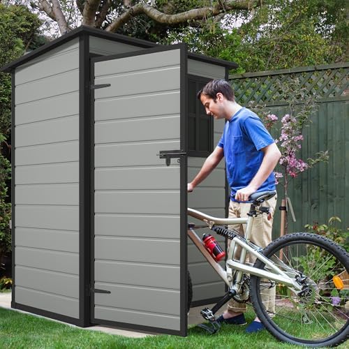 DWVO 5x3 FT Outdoor Storage Shed with Floor, All-Weather Resin Storage Shed with Lockable Door & Window, Waterproof Plastic Tool Storage for Garden, Backyard, Patio, Lawn,Blue-Gray+Black - Image 4
