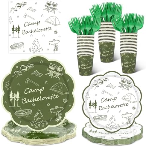 Zubebe 175 Pcs Camp Bachelorette Plates Cups Napkins Sets Serves 25 by Zubebe
