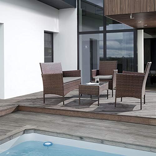 Homall 4 Pieces Outdoor Patio Furniture Sets Rattan Chair Wicker Set, Outdoor Indoor Use Backyard Porch Garden Poolside Balcony Furniture Sets (Grey) - Image 3