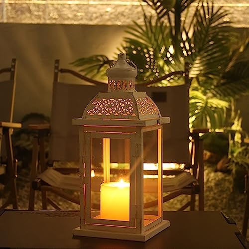 NEEDOMO 14.4" Lanterns Decorations Indoor, Hanging Candle Lantern Outdoor, Vintage Large Lantern Decor with Clear Glass, Metal Candle Holder for Home, Table, Patio, Rustic Farmhouse Wedding, Christmas - Image 5