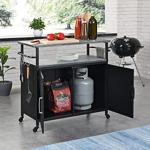 FirsTime & Co. New & Improved Black Davidson Outdoor Grilling Kitchen Cart Island, Portable Patio Table, Metal Food Prep Worktable, 31.5 in. x 35.25 in. by FirsTimeCo