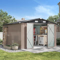 Aoxun 10x12 FT Galvanized Steel Outdoor Storage Shed with Base, Brown by Aoxun