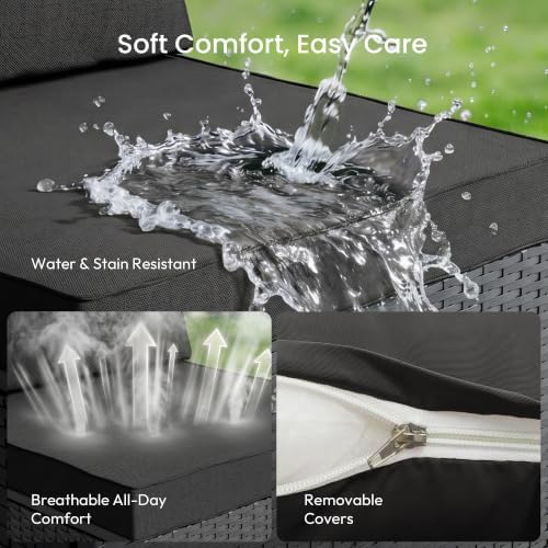 Patio Furniture Set - All-Weather -5 Piece Outdoor Patio Conversation Couch Sets, Modular Wicker Rattan Sectional Sofa for Garden, Patio, Poolside, Backyard, Balcony, Porch,Medium Gray - Image 3