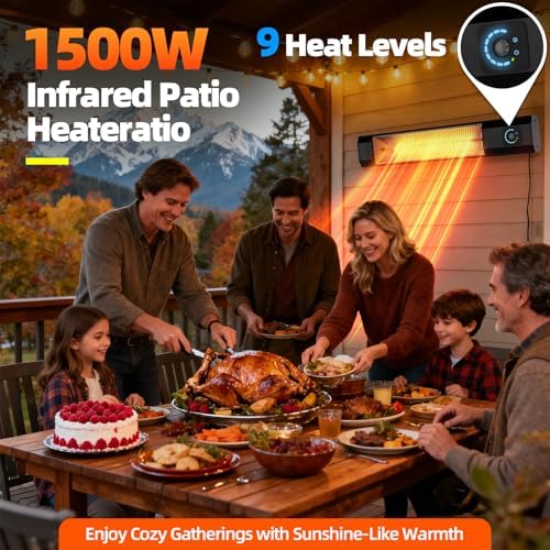 2S Fast Heating Infrared Outdoor Heater, 9 Heating Levels Electric Patio Heater with Motion Sensor, 34 In 9H Timer Wall Mounted Garage Heaters, for Porch, Gazebo, Workshop and Indoor - Image 2