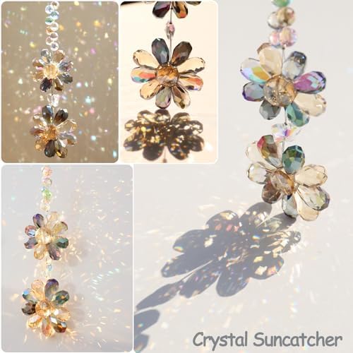 Crystal Flower Suncatcher Hanging Ornament, Rainbow Maker Window Sun Catcher Indoor Outdoor Patio Garden Decor (Deep Multicolor) - Image 7
