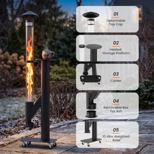 Outdoor Pellet Patio Heater, 71.2 in Glass Fire Tube,Ash Box,Casters - Image 6