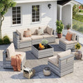 UDPATIO Outdoor Patio Furniture Set 7 Pcs Wicker Sectional Sofa Beige by UDPATIO
