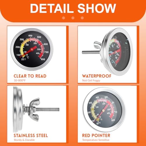 Grill Thermometer Gauge for Gas, Charcoal, Smoker Grills, Meat Thermometers for Cooking, 50-800°F High-Temperature Resistant Stainless Steel Temperature Gauge with Waterproof Glass Lens - Image 3
