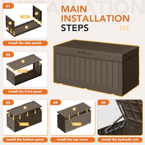 78 Gallon Deck Box Outdoor Indoor Waterproof Storage Box, Brown - Image 7