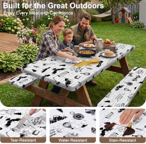 Picnic Table Cover with Bench Covers Camping Tablecloth Set with Pocket - Image 2